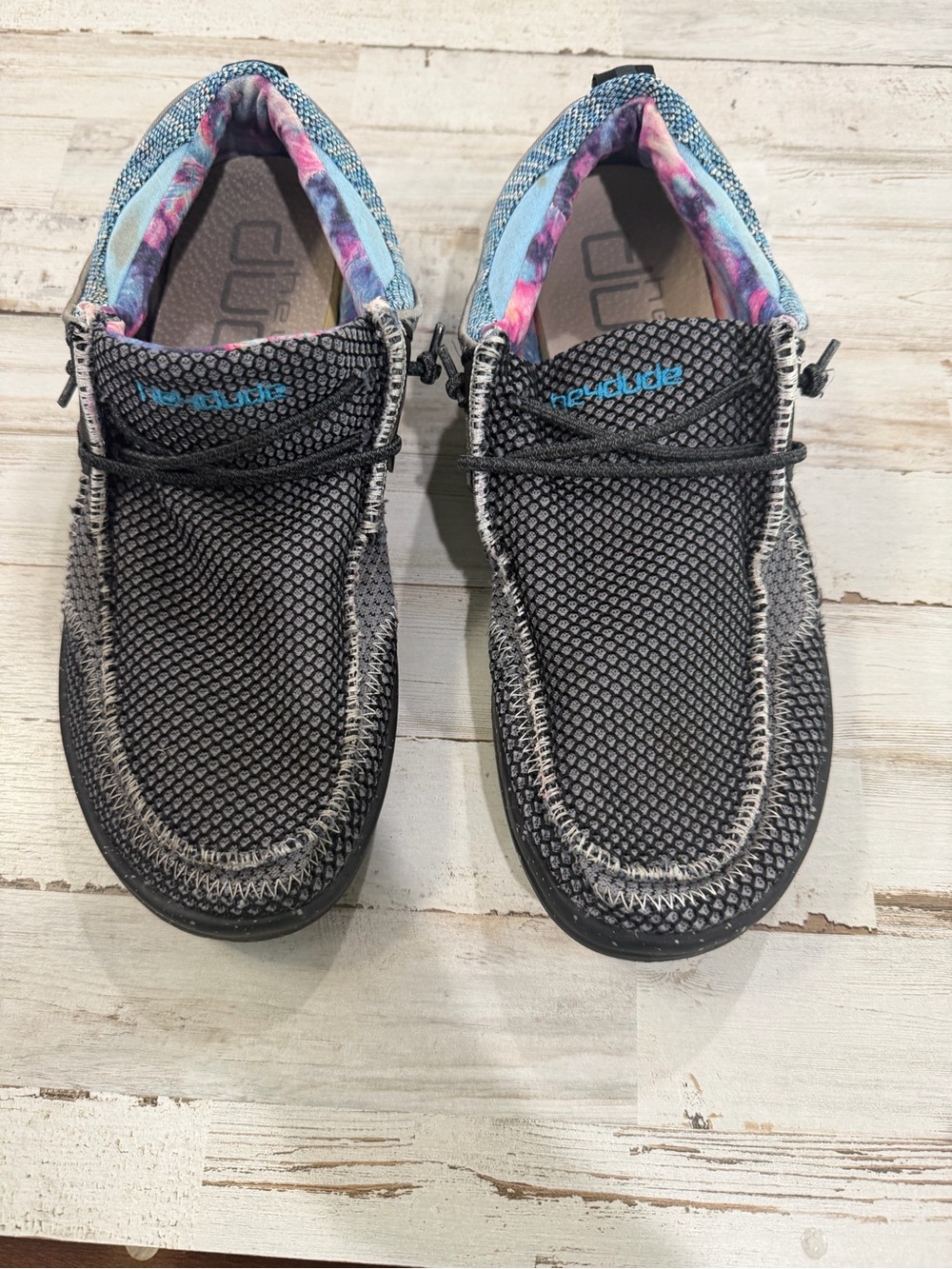 Hey Dude Wally Storm Space Dye Men’s Size 10 Black Blue Slip On Shoes